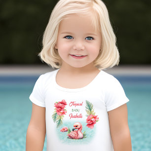 T-shirt Pour Les Tous Petits Tropical Baby Summer Pink Flamant rose Nom de la f