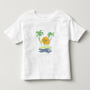 T-shirt Pour Les Tous Petits Tropical Island beach scenery. Outline palm tree
