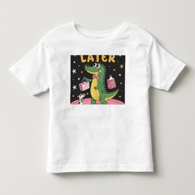 T-shirt Pour Les Tous Petits "ULTÉRIEUR" - Alligator de dessin animé rétro avec (Devant)