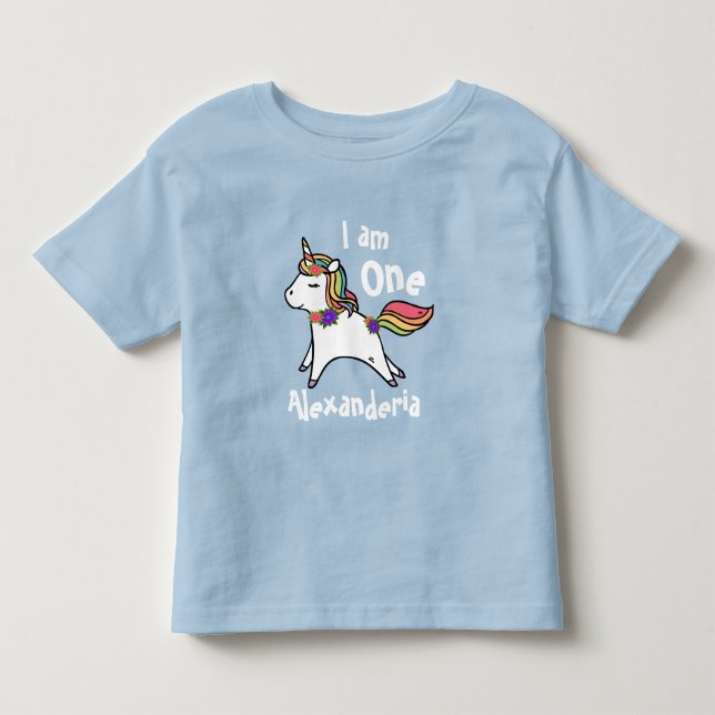 T-shirt Pour Les Tous Petits Unicorne avec arc-en-ciel fleurs rose pourpre (Devant)