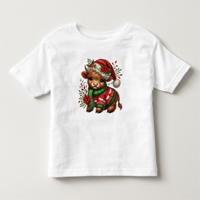 T-shirt Pour Les Tous Petits Vache de Noël Highland bébé  (Devant)