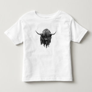T-shirt Pour Les Tous Petits Vache des montagnes écossaise en noir et blanc