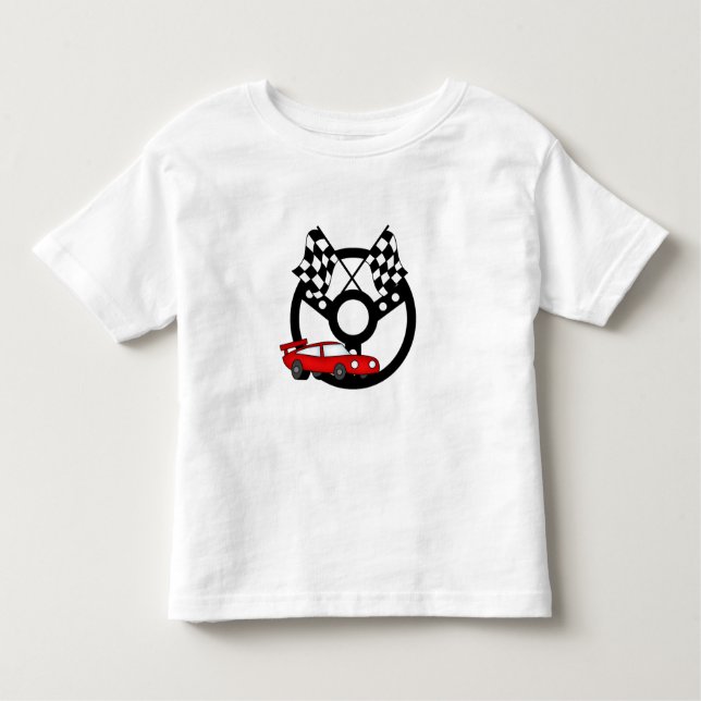 T-shirt Pour Les Tous Petits Voiture et drapeaux de course rouges (Devant)