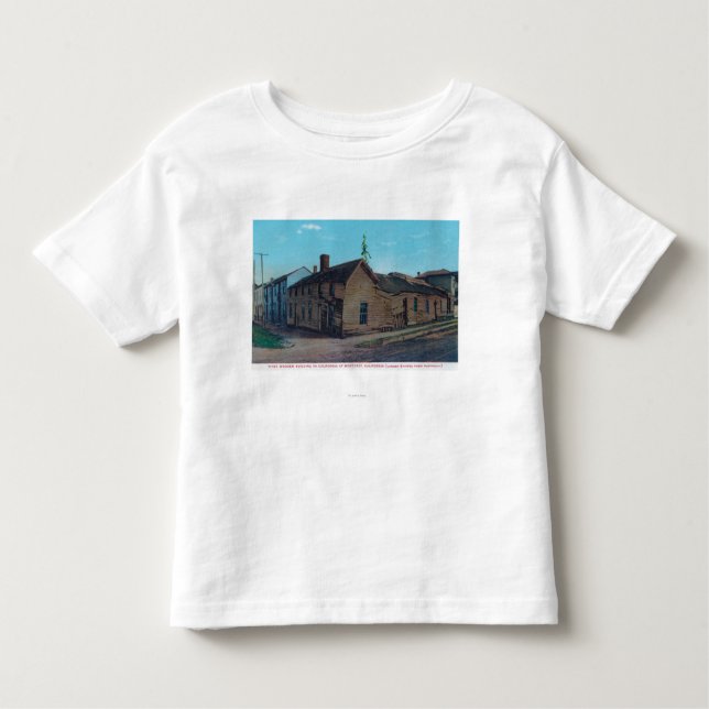T-shirt Pour Les Tous Petits Vue extérieure de ęr bâtiment en bois dans CA (Devant)