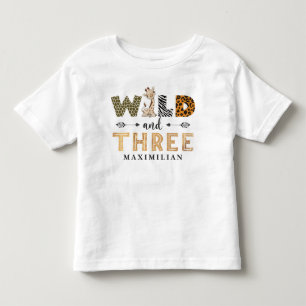 T-shirt Pour Les Tous Petits Wild and Three Birthday Safari Giraffe Baby Toddle