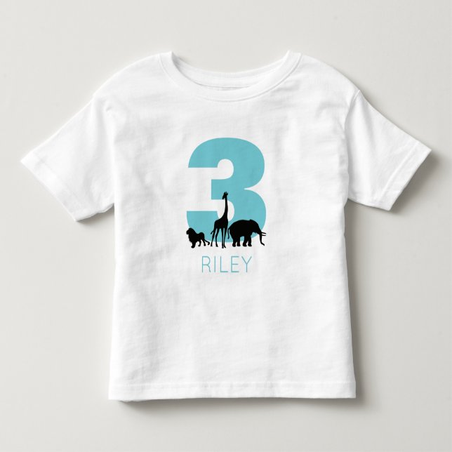 T-shirt Pour Les Tous Petits Zoo anniversaire personnalisé turquoise (Devant)