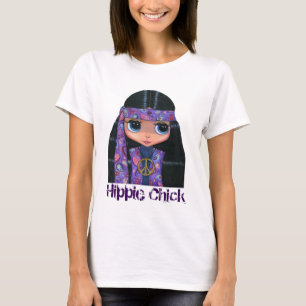 T-shirt Poussin hippie dans le signe de paix pourpre des