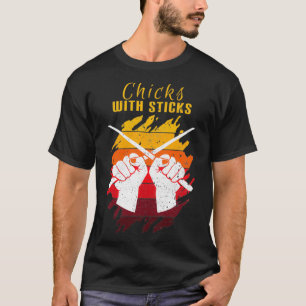 T-shirt Poussins avec bâtons batteur fille 
