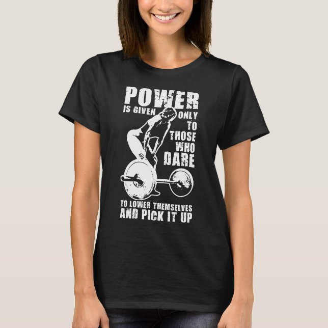 T-shirt POUVOIR. Exercice d'haltérophilie pour femmes (Devant)