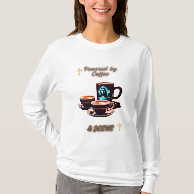 T-shirt Powered by Jesus & Coffee (Devant)