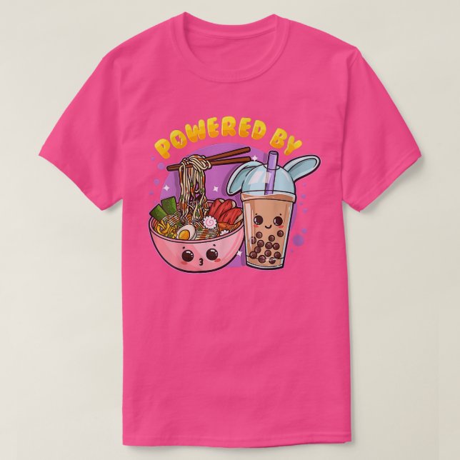 T-shirt Powered by Ramen and Bubble Tea Anime Lover Drôle  (Design devant)