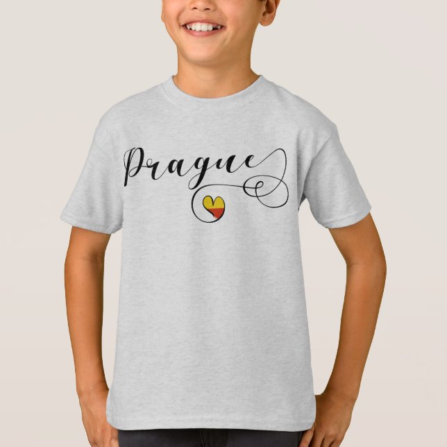 T-shirt Prague Drapeau Coeur, République Tchèque (Devant)