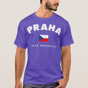 T-shirt Prague République tchèque bleu avec drapeau tchèqu
