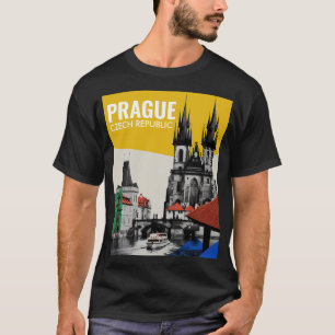 T-shirt Prague République tchèque Collage de la skyline de