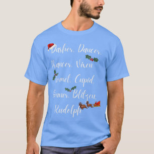 T-SHIRT PRANCER DANSER RUDOLPH VIXEN COMET, SANTAS
