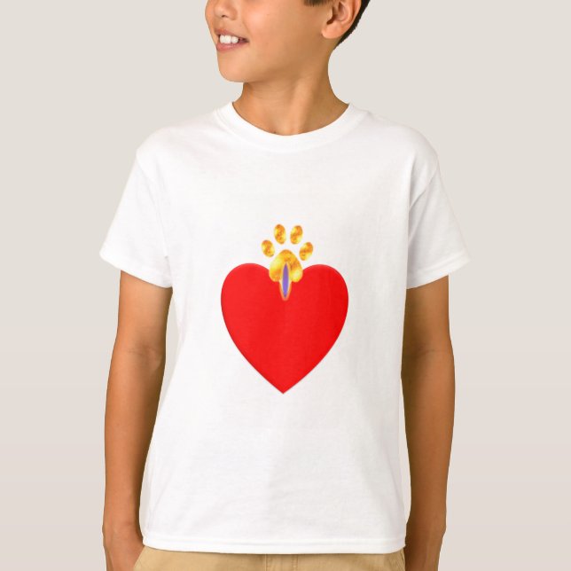 T-shirt Prappe d'animal de compagnie doré sur coeur rouge (Devant)