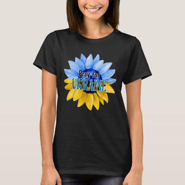 T-shirt Pray For Ukraine Blue And Yellow Sunflower (Devant)