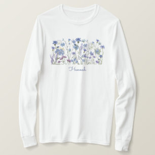T-shirt Pré à fleurs sauvages aquarelle bleu monogrammé