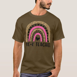 T-shirt Pré K Enseignant Funny Leopard Arc-En-Ciel Retour 