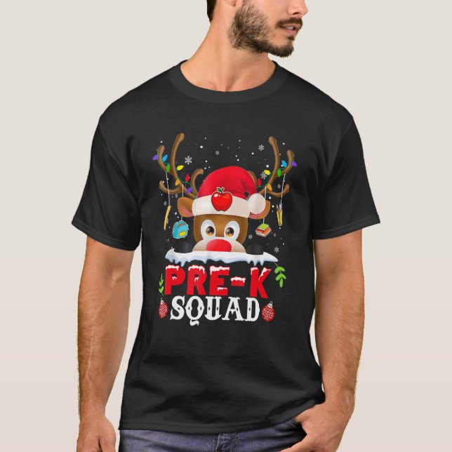 T-shirt Pre K Squad Plaid Reindeer Santa Hat Teacher Chris (Devant)