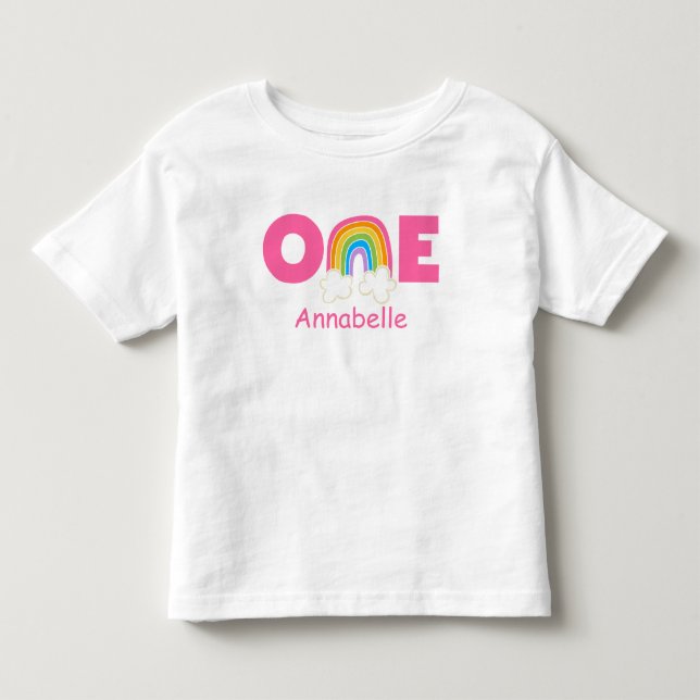 T-shirt premier anniversaire Arc-en-ciel rose (Devant)