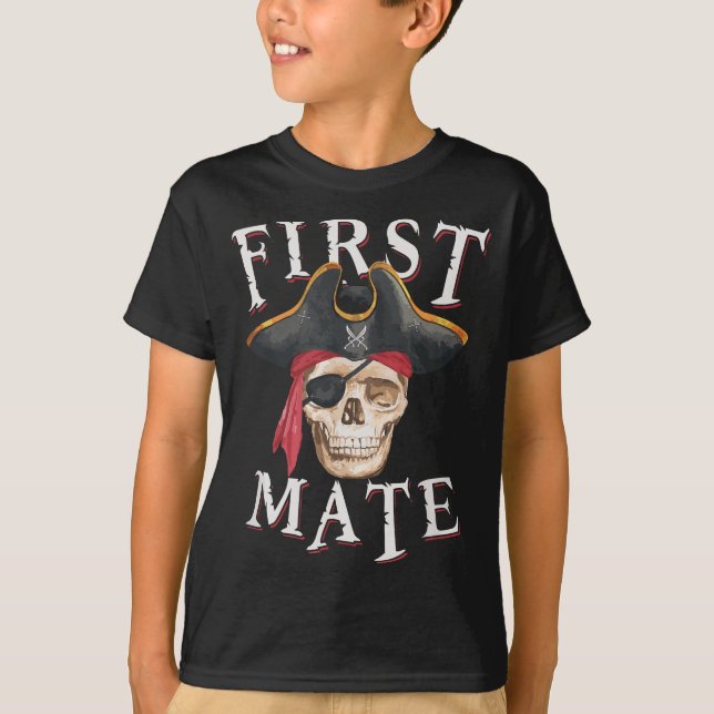 T-shirt Premier Casquette Pirate Mate Crâne Nautique Voile (Devant)