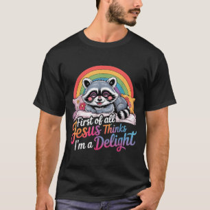 T-shirt Premier Jésus Pense Une Conception De Raton Laveur