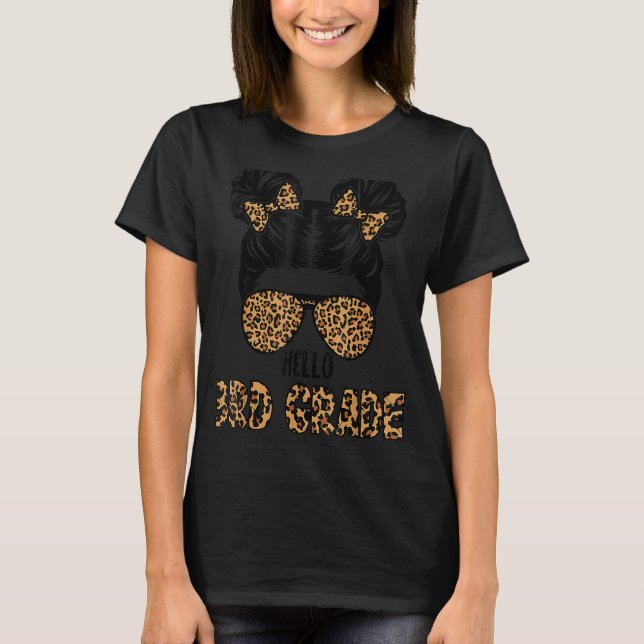 T-shirt Premier Jour De L'École Bonjour 3E Grade Leopard M (Devant)
