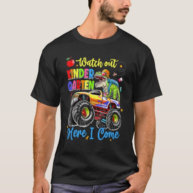 T-shirt Premier Jour De L'École Dinosaure Monster Camion K (Devant)