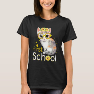 T-shirt Premier Jour École Chat Mignon Fleur de Soleil Fil