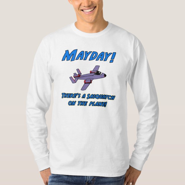 T-shirt Premier mai !  Il y a un Sasquatch sur l'avion ! (Devant)