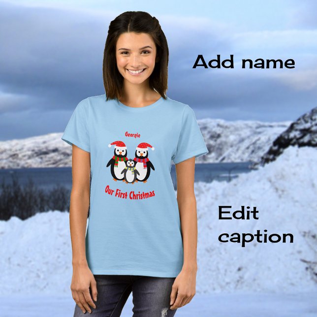 T-shirt Premier Noël ajouter nom pingouins (Créateur téléchargé)