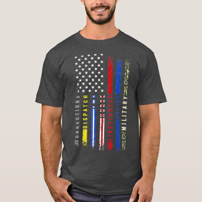 T-shirt Premier Respect Hero Flag Nurse EMS Police Fire (Devant)