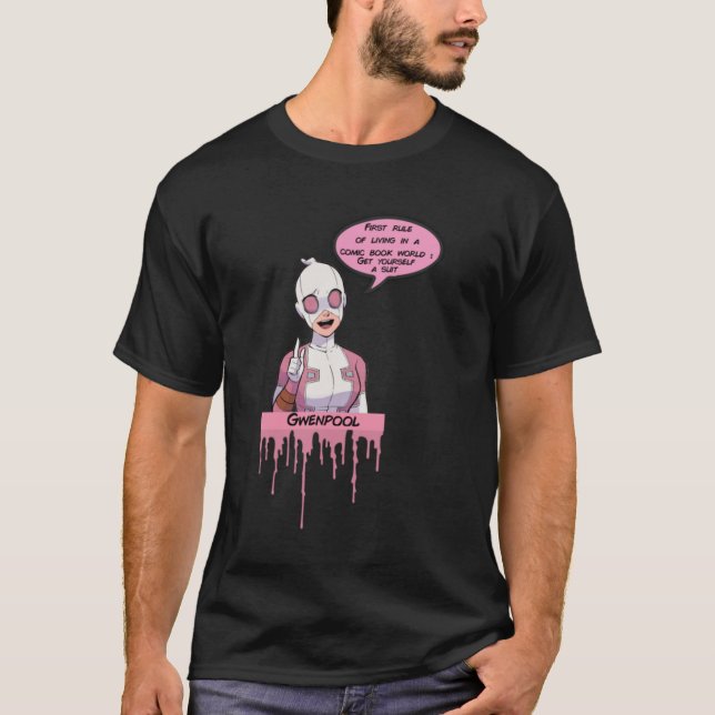 T-shirt première règle de gwenpool - goutte rose (Devant)