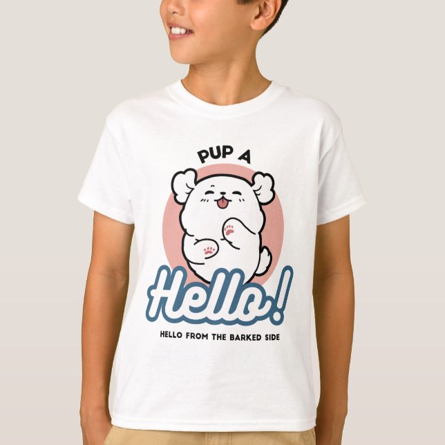 T-shirt Prends un bonjour ! - Joyeux dessin de chien blanc (Devant)