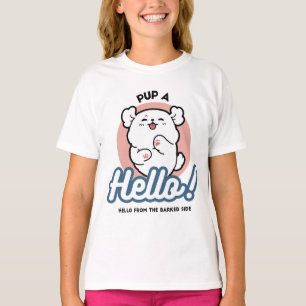 T-shirt Prends un bonjour ! - Joyeux dessin de chien blanc