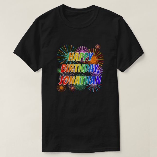 T-shirt Prénom "JONATHAN", Amusant "HEUREUX ANNIVERSAIRE" (Design devant)