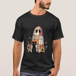 T-shirt Préparatifs Rétro Floral Patchwork Fantôme et Chat