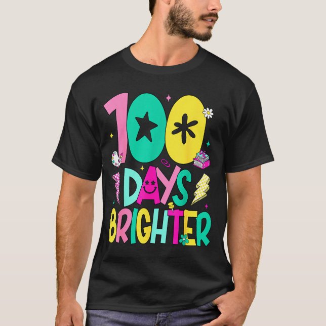 T-shirt Preppy 100 Days Brighter Happy 100th Day Of School (Devant)