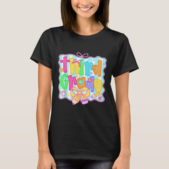 T-shirt Preppy Back To School 3rd Grade Coquette Bow Girls (Devant)