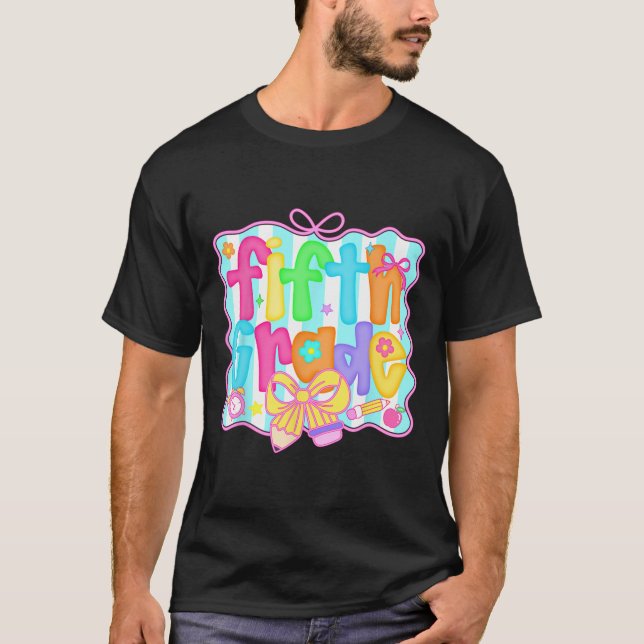 T-shirt Preppy Back To School 5th Grade Coquette Bow Girls (Devant)