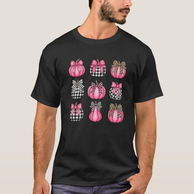 T-shirt Preppy Buffalo Plaid Citrouille rose Bow Coquette  (Devant)
