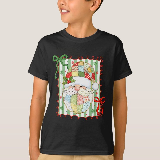 T-shirt Preppy Christmas Santa Claus Patchwork Xmas Women  (Devant)