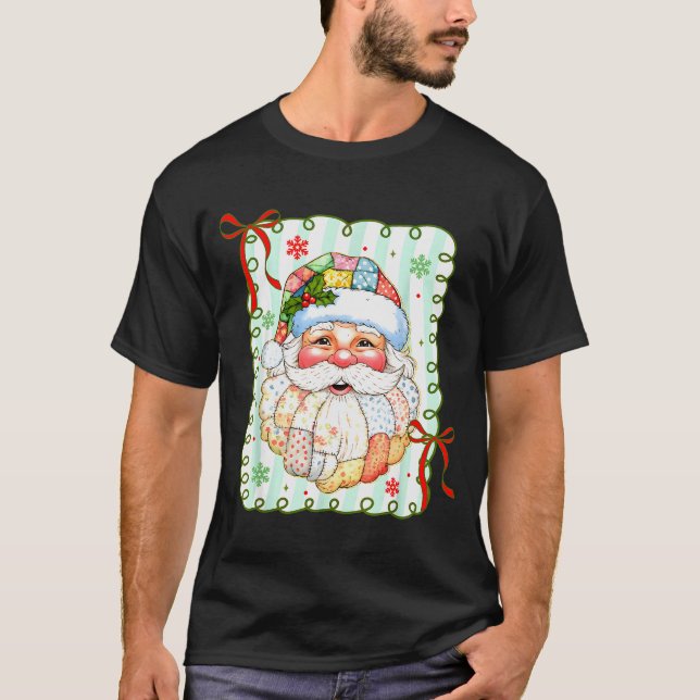 T-shirt Preppy Santa Claus Christmas Patchwork Santa Xmas  (Devant)