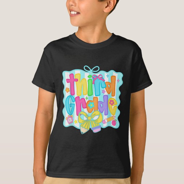 T-shirt Preppy Third 3rd Grade Teacher Team Bow Back To Sc (Devant)