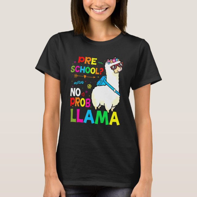 T-shirt Preschool Teacher Rainbow No Prob Llama 100th Day  (Devant)
