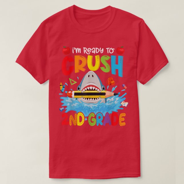 T-shirt Prêt à écraser 2e année Funny Shark Boys Kid Back (Design devant)