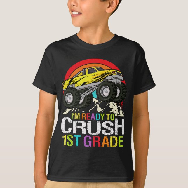 T-shirt Prêt à écraser camion monstre de 1ère année (Devant)