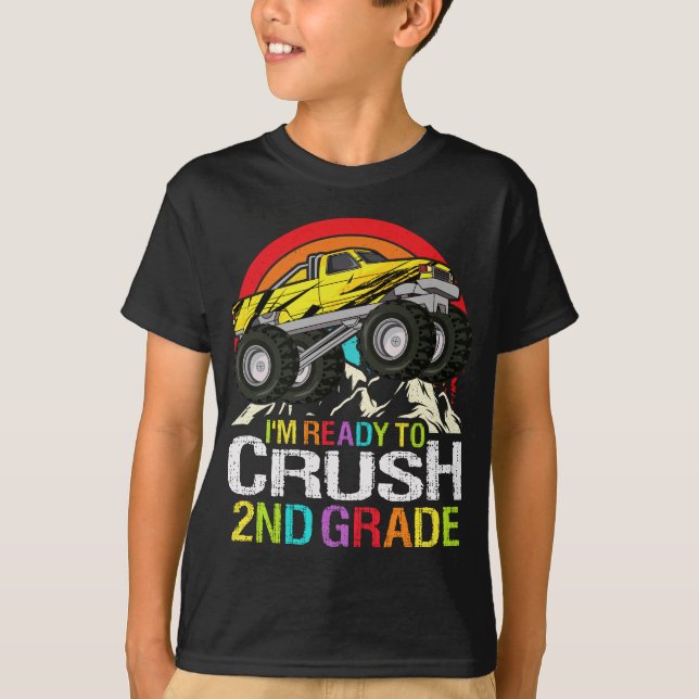T-shirt Prêt à écraser camion monstre de 2e année (Devant)