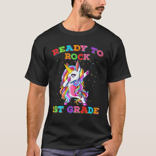T-shirt Prêt À Rocher 1Er Grade Dabbing Unicorn Retour À S (Devant)
